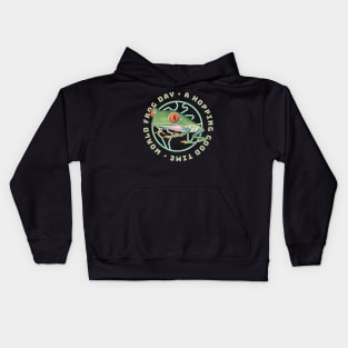 Cute and Funny Red Eyed Tree Frog having a world froggy day having a good time tee Kids Hoodie